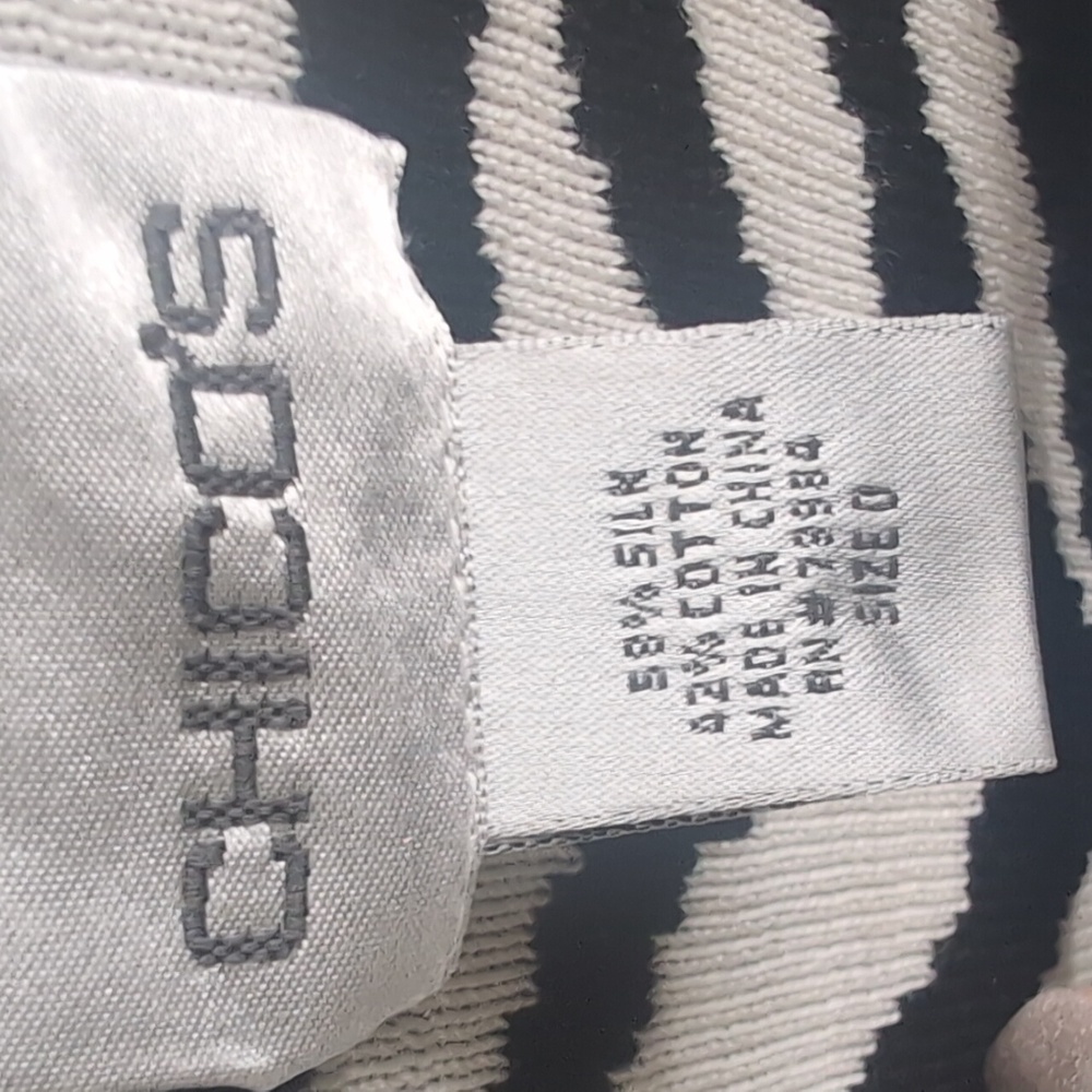 Chico's Size Small Black and White Stripe Silk Blend Sweater Silver Buttons - Picture 5 of 5